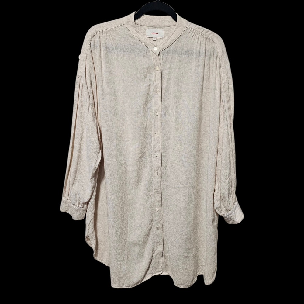 Xirena Ivory Long Sleeve Shirt‎ Dress Tunic XS Minimalist Neutral Boho Oversized